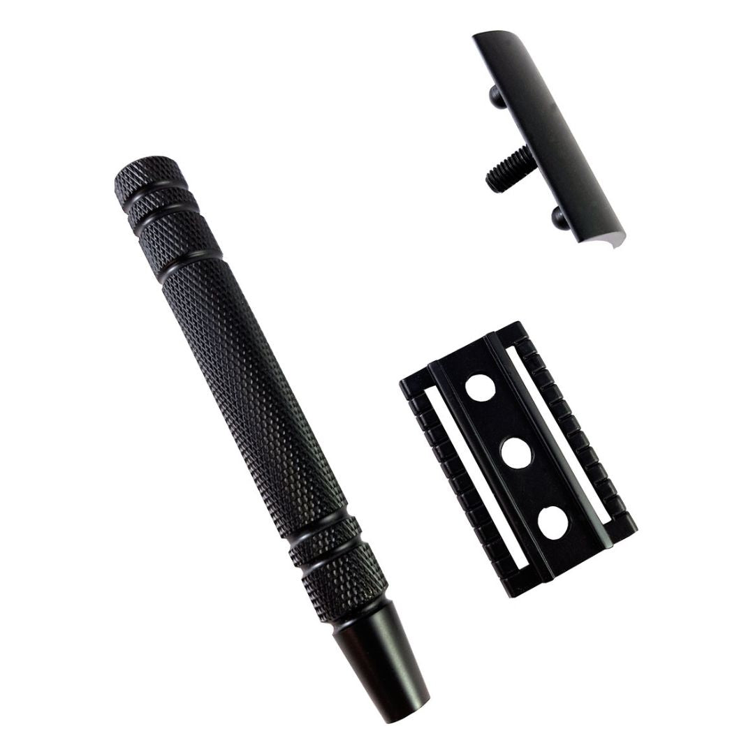 Hans Baier 3 - tlg. Rasierhobel matt - schwarz mit 10 Rasierklingen - Lockhart's Authentic Grooming Company, LLC