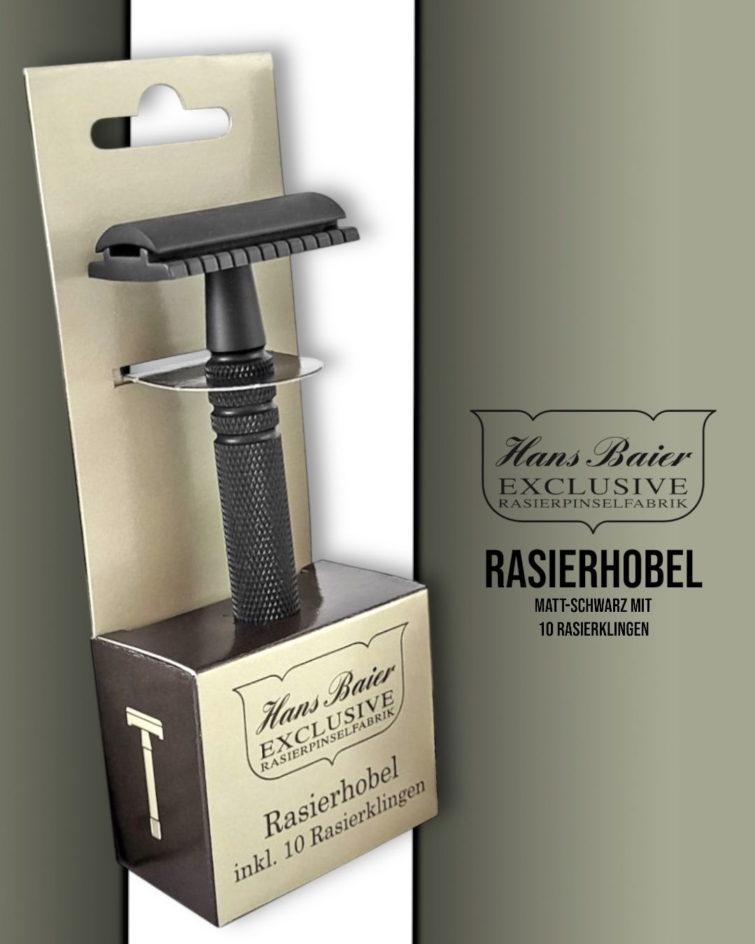 Hans Baier 3 - tlg. Rasierhobel matt - schwarz mit 10 Rasierklingen - Lockhart's Authentic Grooming Company, LLC
