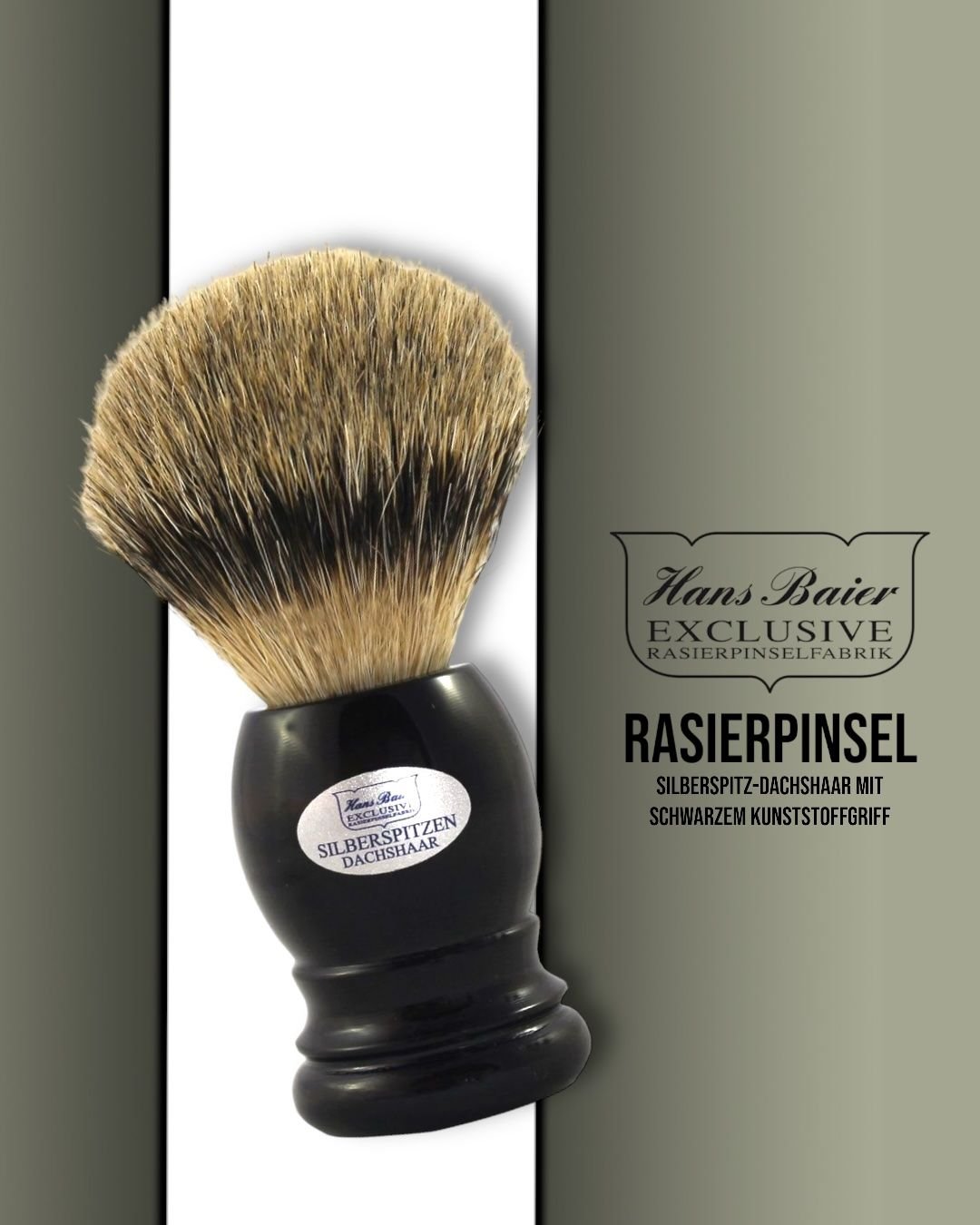 Hans Baier Rasierpinsel Silberspitz - Dachshaar mit schwarzem Kunststoffgriff - Lockhart's Authentic Grooming Company, LLC