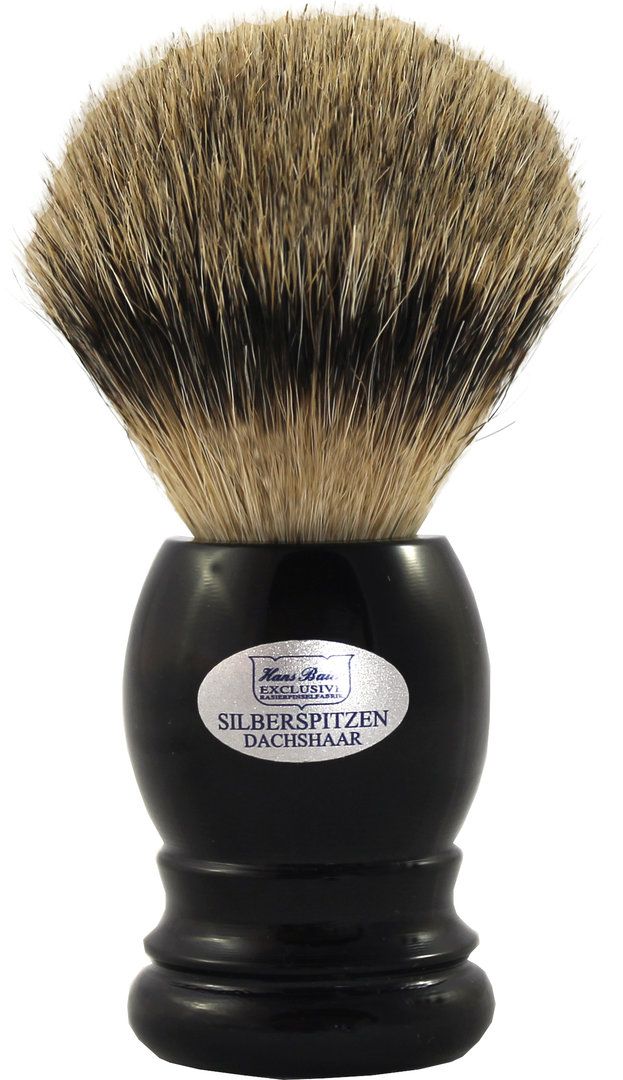 Hans Baier Rasierpinsel Silberspitz - Dachshaar mit schwarzem Kunststoffgriff - Lockhart's Authentic Grooming Company, LLC