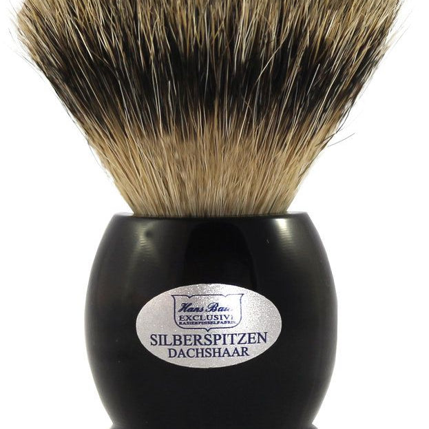 Hans Baier Rasierpinsel Silberspitz - Dachshaar mit schwarzem Kunststoffgriff - Lockhart's Authentic Grooming Company, LLC